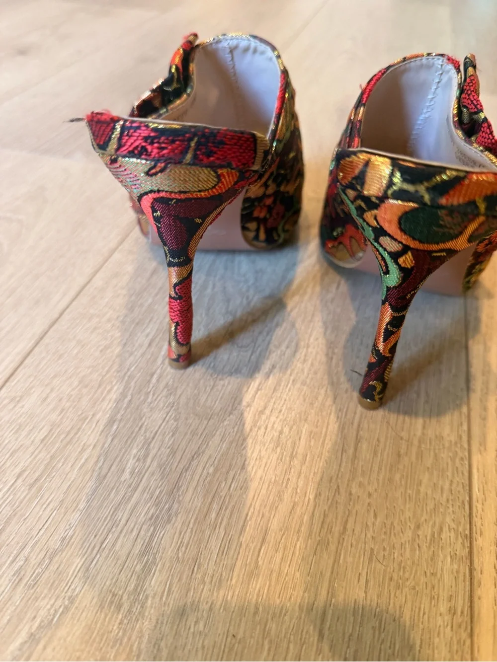 Sergio Todzi Red Floral Brocade open toe Mule Heels